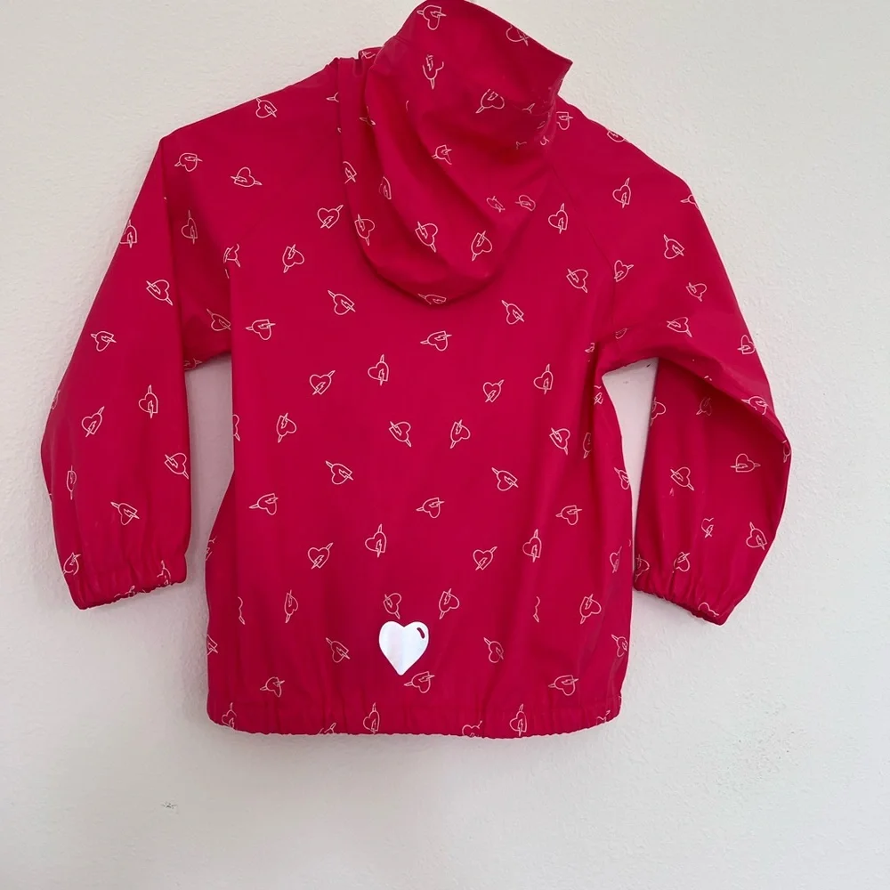 Girls Pink Waterproof Raincoat Hooded Jacket Hearts EU 116 US 5-6
